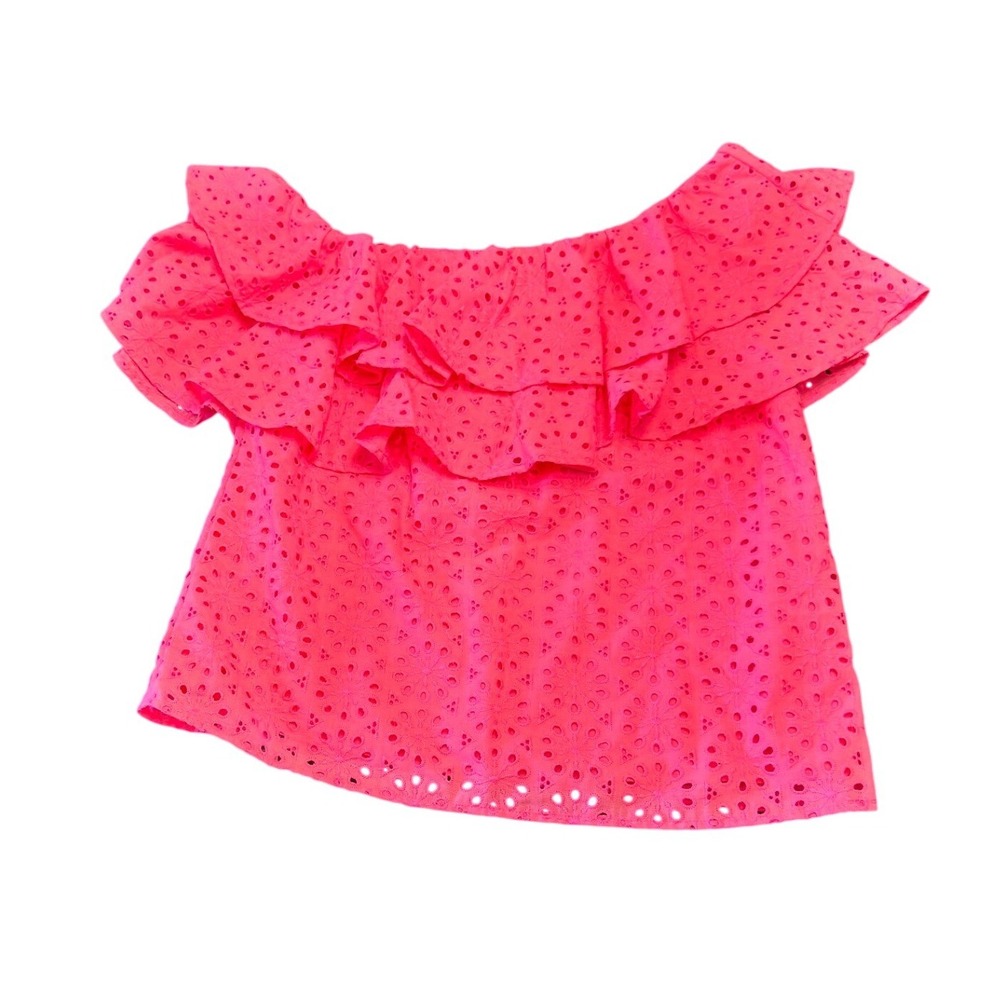 Lilly Pulitzer Trixie One‎ Shoulder Pink Eyelet Off The Shoulder Ruffle Top XS